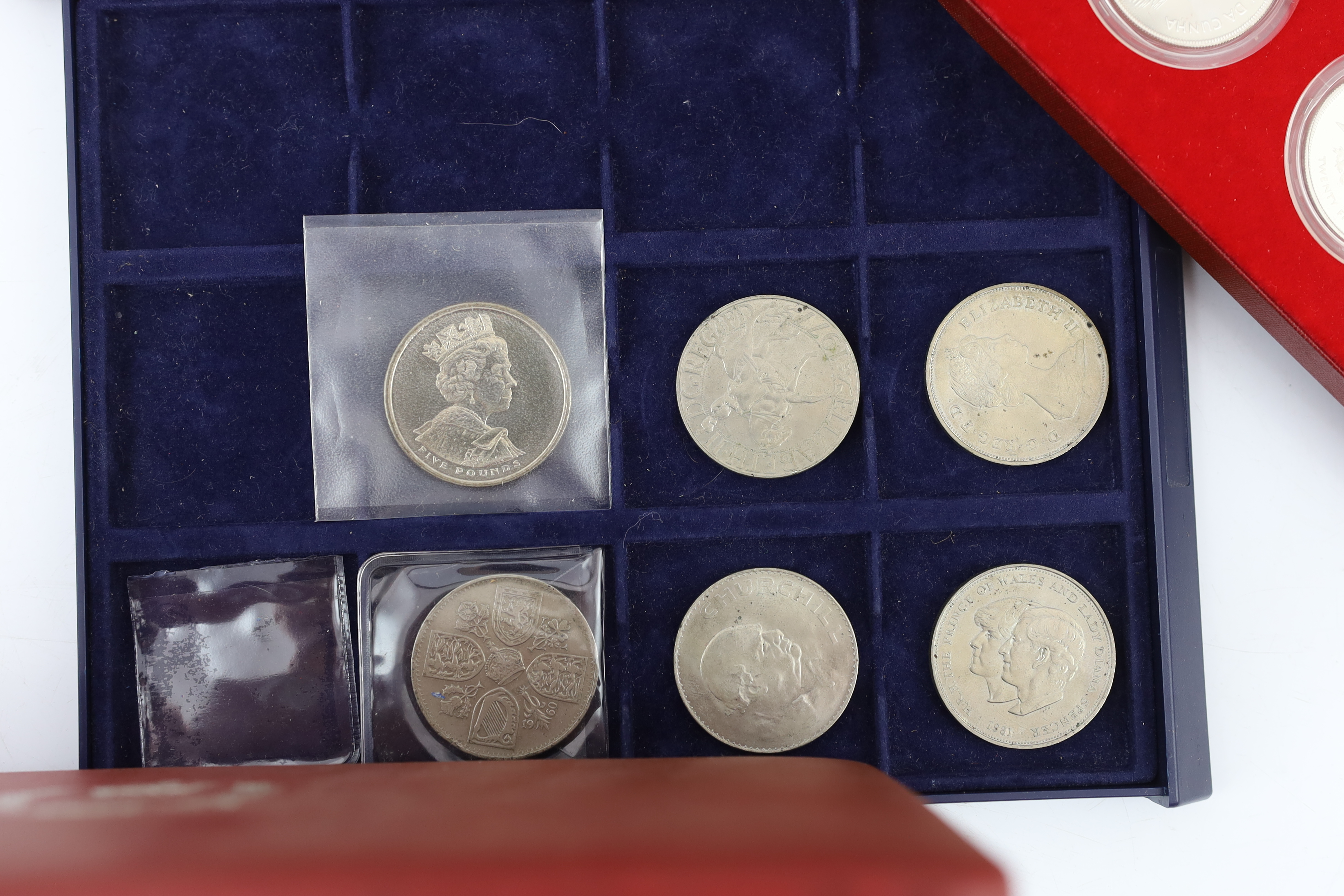 British proof silver coins, Three cased sets of eight crown pieces of the Commonwealth issued to commemorate the Queen's Silver Jubilee in 1977 and other commemorative crowns